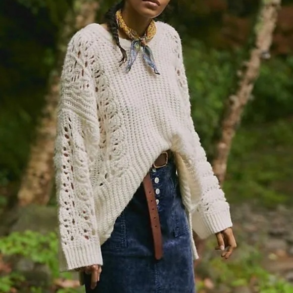 Pilcro x Anthropologie Devenne Pointelle Pullover Ivory Sweater Women's Size XS - Picture 1 of 9